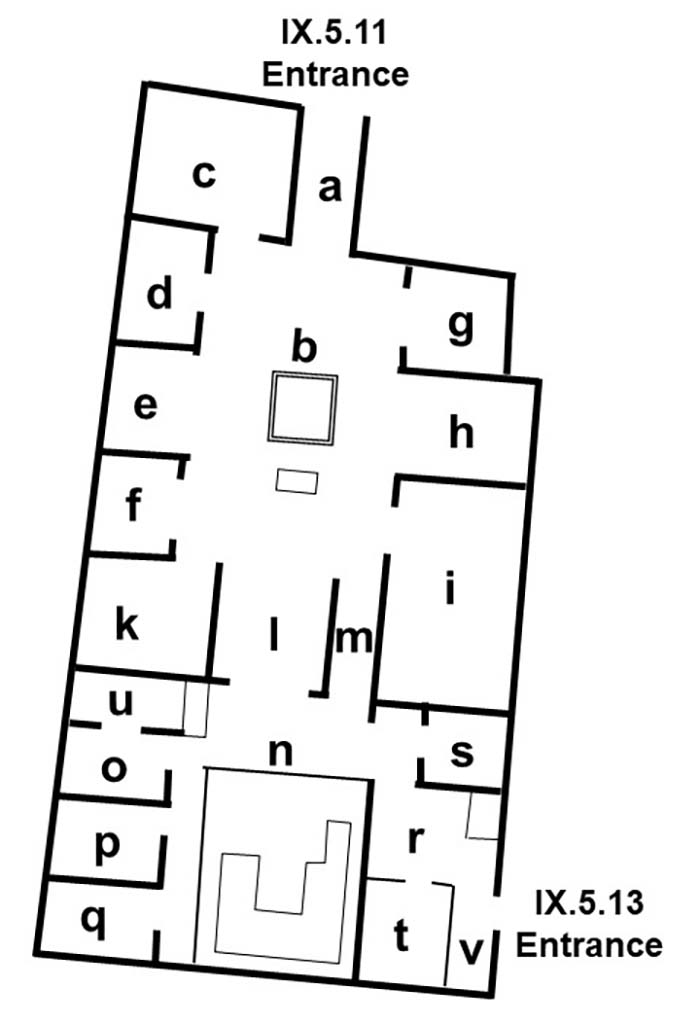 IX.5.11 Pompeii. House. Linked to IX.5.13
Room Plan