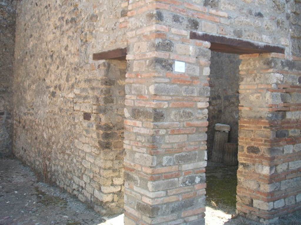 IX.5.14 Pompeii. May 2005. Looking south-east towards third exedra or triclinium, room o, with two doorways.
One doorway in the south wall of the second exedra n, one doorway from the east portico.
See Eschebach, L., 1993. Gebudeverzeichnis und Stadtplan der antiken Stadt Pompeji. Kln: Bhlau. (p.425) 
According to Richardson and Schefold, three paintings were found in triclinium o.
Schefold describes triclinium o as triclinium l. v. der N-Ala, which equates to room f.
According to PPP and PPM they were found in room f. See our room f for these paintings.
All now in Naples Archaeological Museum.
Pyramus and Thisbe. Naples Inventory number 111483. 
Pair of men before an enthroned queen (Aeneas before Dido?). Naples Inventory number 111480. 
Bacchus and Ariadne with thiasus. Naples Inventory number 111481.
See Bragantini, de Vos, Badoni, 1986. Pitture e Pavimenti di Pompei, Parte 3. Rome: ICCD, p. 482-3. 
See Carratelli, G. P., 1990-2003. Pompei: Pitture e Mosaici.  Roma: Istituto della enciclopedia italiana, Vol IX, pp. 623-634. 
See Richardson, L., 2000. A Catalog of Identifiable Figure Painters of Ancient Pompeii, Herculaneum. Baltimore: John Hopkins, p. 153.
See Schefold, K., 1957. Die Wnde Pompejis. Berlin: De Gruyter, p. 260.

