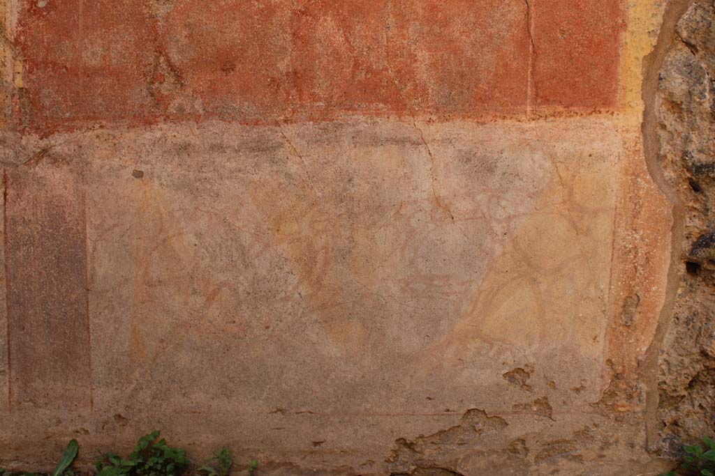 IX.5.14 Pompeii. May 2019. Room d, detail from south wall towards west end.
Foto Christian Beck, ERC Grant 681269 DCOR.
