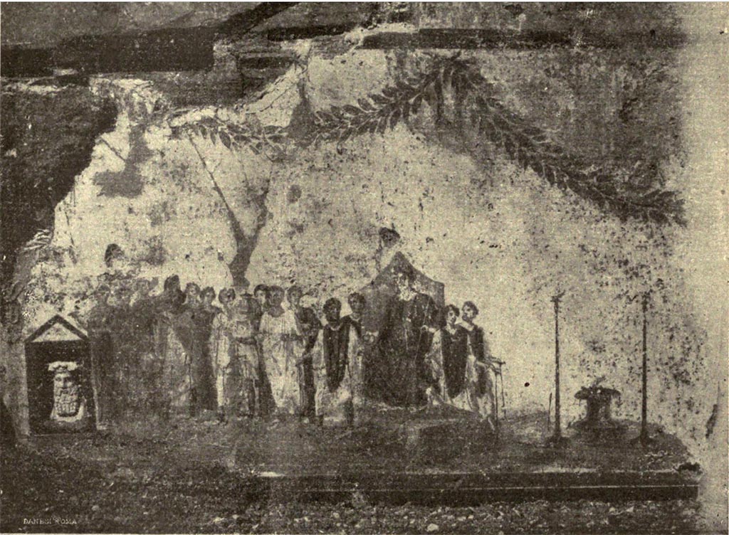 IX.7.1 Pompeii. 1912. Painting on wall showing procession in honour of the goddess Cybele.
See Notizie degli Scavi di Antichità, 1912, p. 110, fig. 7.
