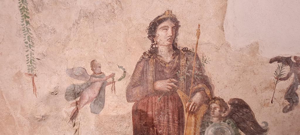 IX.7.1 Pompeii. April 2022. 
Detail from fresco of Venus Pompeiana with cupid, photographed on display in Antiquarium. Photo courtesy of Giuseppe Ciaramella.
