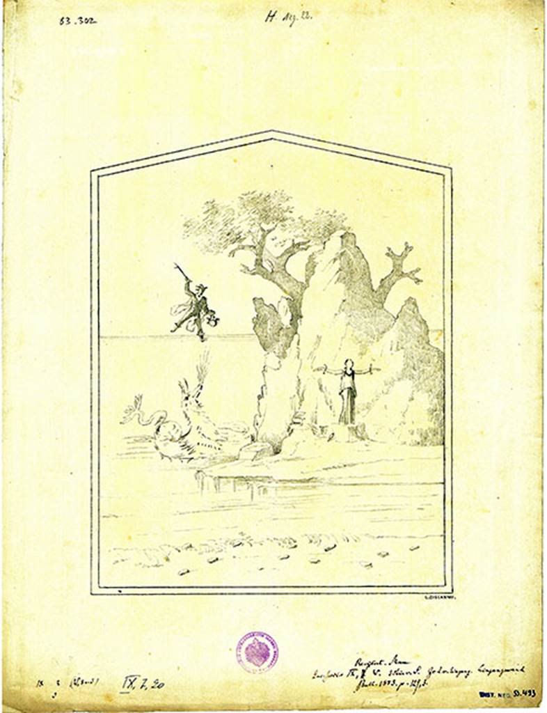 IX.7.16 Pompeii. Cubiculum on north side of entrance. East wall, right of doorway. 
Copy of painting of Perseus rescuing Andromeda.
DAIR 83.302. Photo © Deutsches Archäologisches Institut, Abteilung Rom, Arkiv.

