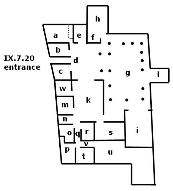 IX.7.20 Pompeii. Casa degli Archi or House of the Arches or House of Caprasius Felix and Fortunata or Casa della Fortuna
Room plan