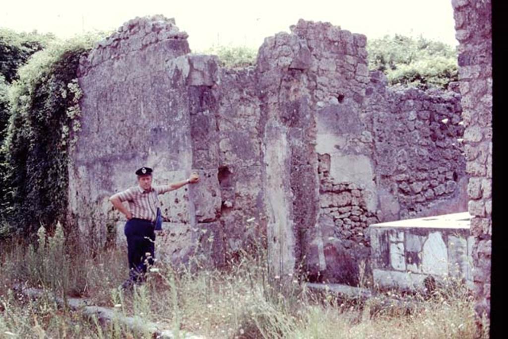 IX.7.25 Pompeii, centre, 1977. Looking east along south side of roadway towards entrances with IX.7.24, on right.  Photo by Stanley A. Jashemski.   
Source: The Wilhelmina and Stanley A. Jashemski archive in the University of Maryland Library, Special Collections (See collection page) and made available under the Creative Commons Attribution-Non Commercial License v.4. See Licence and use details. J77f0462
