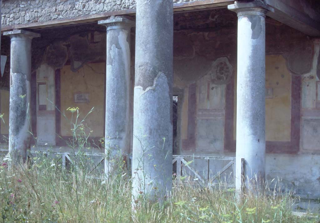 IX.8.6 Pompeii. 7th August 1976. Looking towards west portico from north-west corner of peristyle. 
Photo courtesy of Rick Bauer, from Dr George Fays slides collection.
