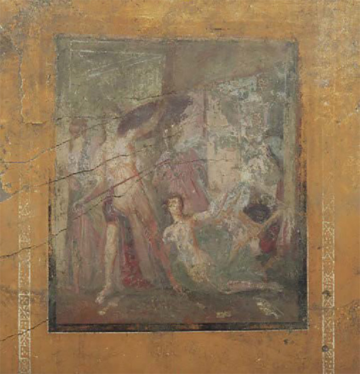 IX.10.1 Pompeii. September 2023. Tablinum 14. South wall. Painting of Achilles on Skyros.
IX.10.1 Pompei. Settembre 2023. Tablino 14. Parete sud. Quadro con Achille a Sciro.
See PAP e-journal 3, 24.03.2024, p. 5-6, fig. 12. Download: PAP E-Journal 03 25.03.2024
Photograph © Parco Archeologico di Pompei.

