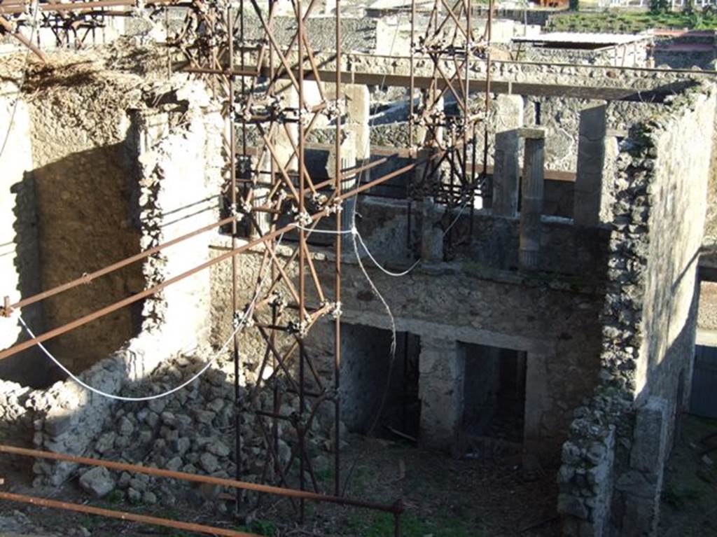 IX.12.5, IX.12.4 and IX.12.3 Pompeii.  March 2009.  Taken from the rear.  Looking south to rear of terrace, and rooms below.