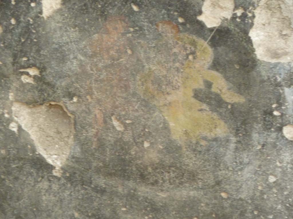 IX.12.9 Pompeii. May 2010. Room “u”, north end of east wall, remains of painted medallion with floating figures.