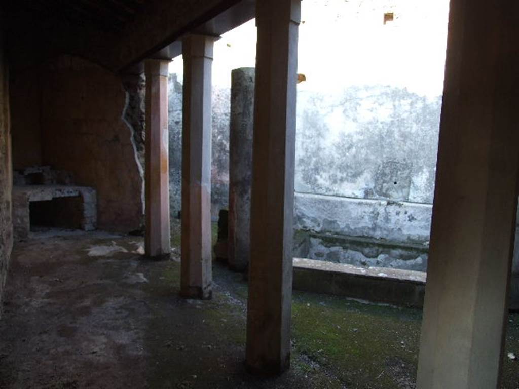 HGW24 Pompeii. Villa of Diomedes. October 2023. 
Looking north along west side of small triangular courtyard, part of baths complex. Photo courtesy of Klaus Heese.
(Villa Diomedes Project- area 5, looking towards pool in area 4).
(Fontaine, room 3, courtyard of baths’ area)
