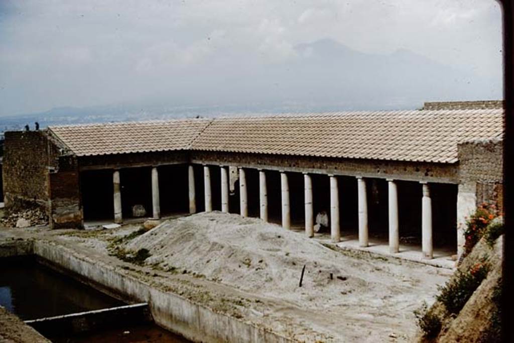 Villa San Marco, Stabiae, 1961. Looking north-east across garden area 9 and east portico 20 during excavations. 
Photo by Stanley A. Jashemski.
Source: The Wilhelmina and Stanley A. Jashemski archive in the University of Maryland Library, Special Collections (See collection page) and made available under the Creative Commons Attribution-Non Commercial License v.4. See Licence and use details.
Jmit0108
