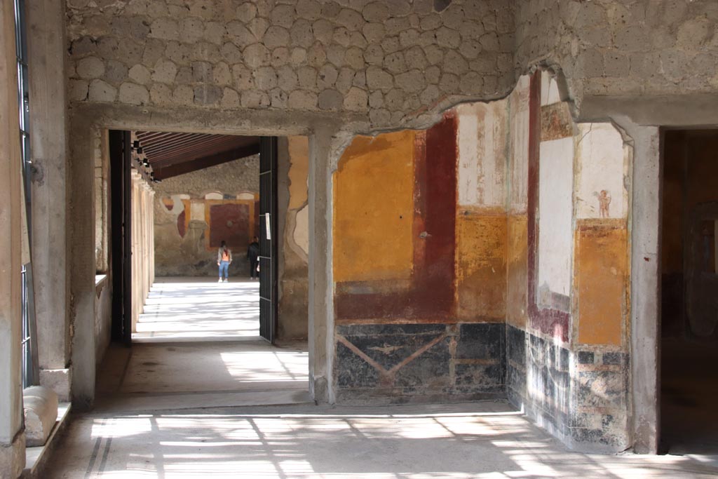 Villa San Marco, Stabiae, October 2022. 
Room 53, looking through doorway and along Portico 20. Photo courtesy of Klaus Heese.
