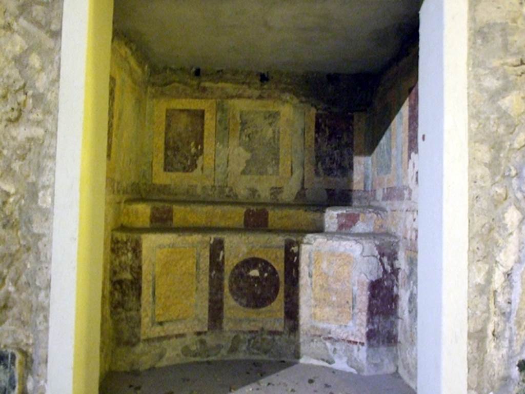 Castellammare di Stabia, Villa San Marco, December 2006. Room 45, lararium in west wall of atrium. For description of lararium – 
See Giacobello, F., 2008. Larari Pompeiani: Iconografia e culto dei Lari in ambito domestico.  Milano: LED Edizioni. (p.224)
See Barbet, A, Miniero P, et al. (1999). La Villa San Marco a Stabia. L’Erma di Bretschneider, Rome. (Fig.367-8)
