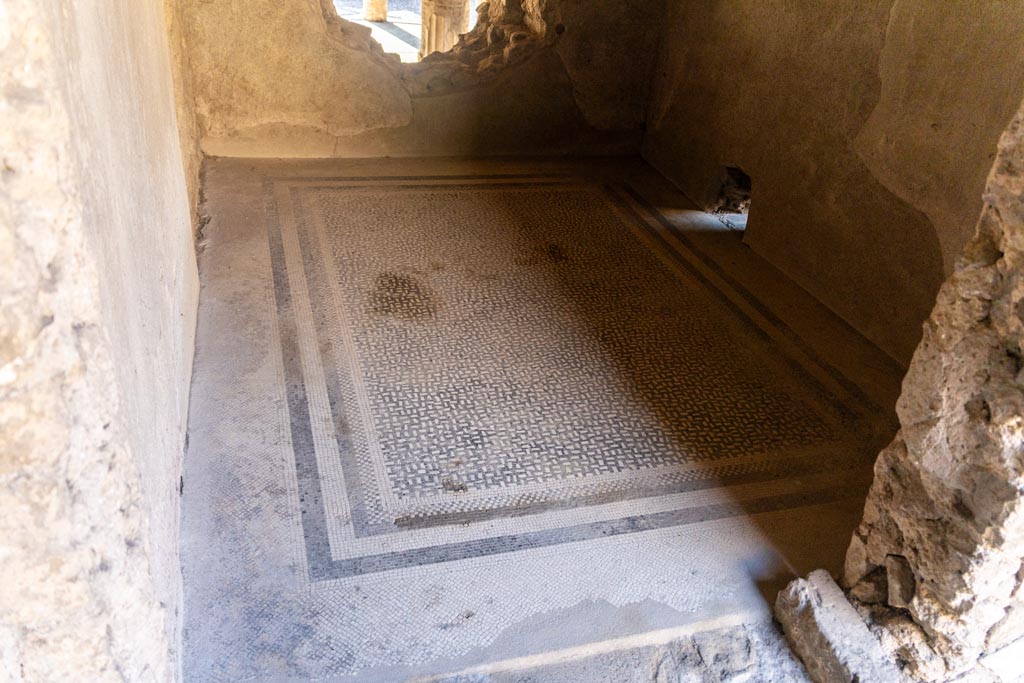 Villa of Mysteries, Pompeii. October 2023. Room 46, looking south across flooring. Photo courtesy of Johannes Eber.