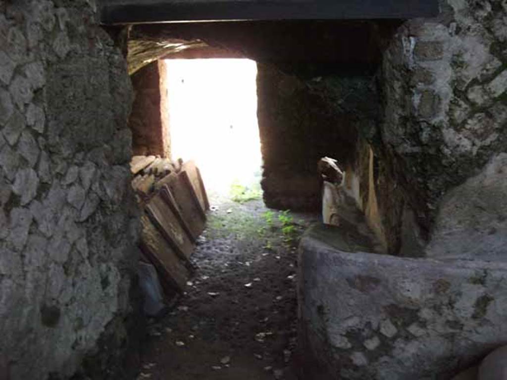 Villa of Mysteries, Pompeii. May 2010. Room 50, access to wine cellar, looking north.