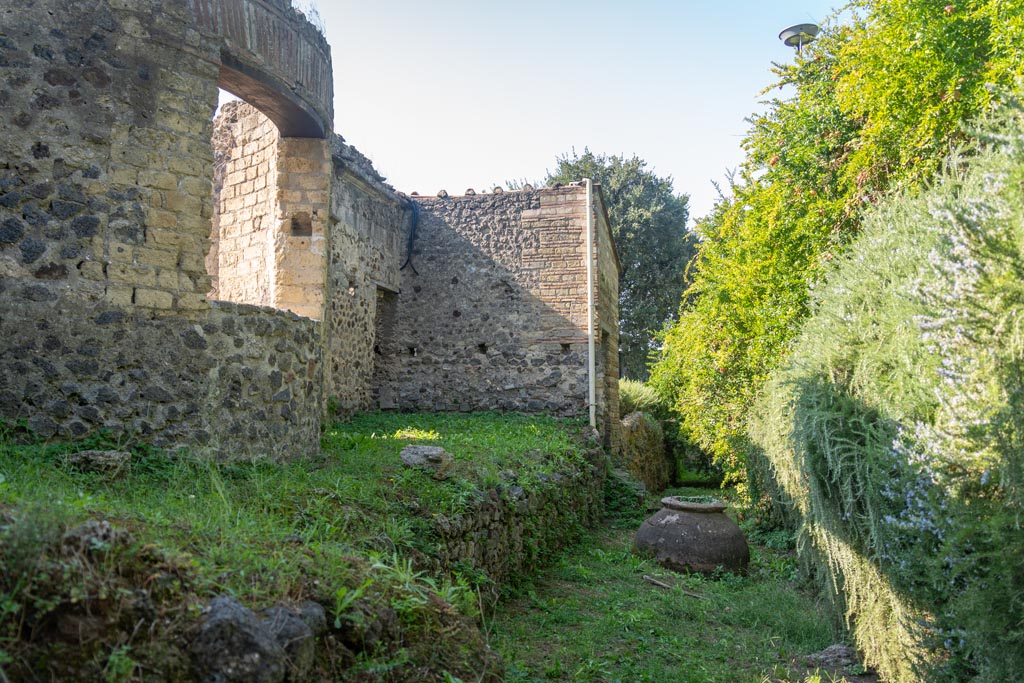 Villa of Mysteries, Pompeii. October 2023. Looking west along north side of villa. Photo courtesy of Johannes Eber.