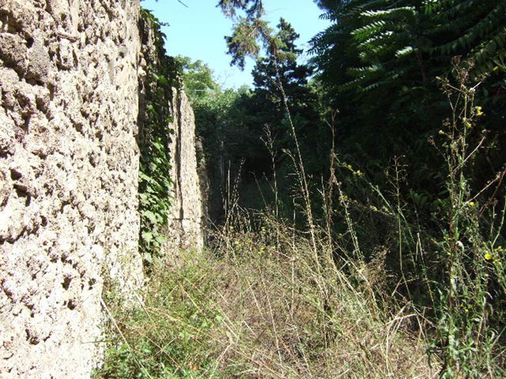 Unnamed vicolo. Looking east from junction with Via Stabiana, along city walls past I.1 and I.5. September 2005.