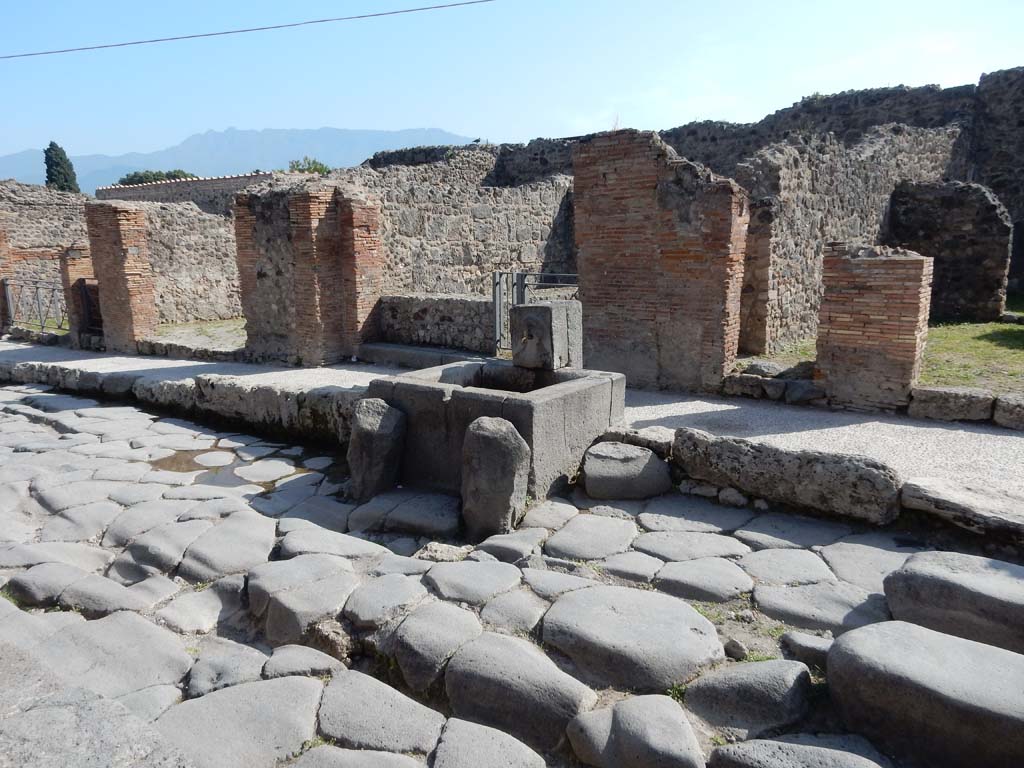 Via Stabiana, west side. June 2019. Looking towards fountain outside VII.1.32. Photo courtesy of Buzz Ferebee.