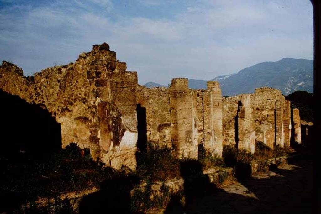 I.4.11 on left, looking south along east side of Via Stabiana, Pompeii. 1964.  Photo by Stanley A. Jashemski.
Source: The Wilhelmina and Stanley A. Jashemski archive in the University of Maryland Library, Special Collections (See collection page) and made available under the Creative Commons Attribution-Non Commercial License v.4. See Licence and use details.
J64f1335
