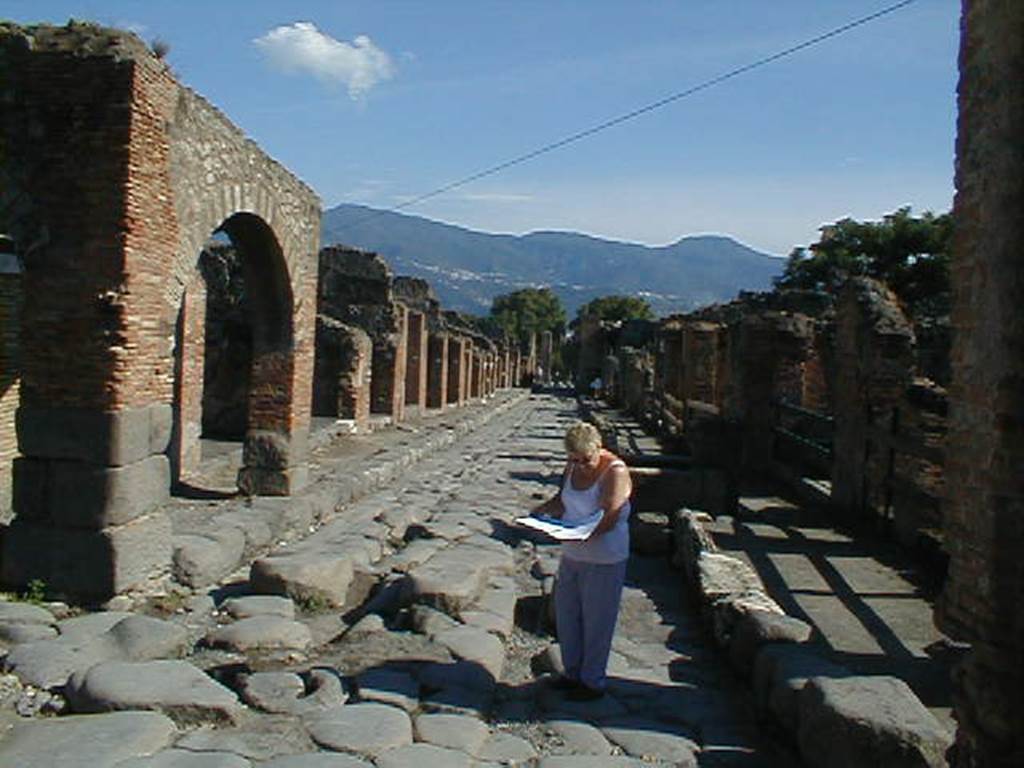 Via Stabiana between IX.2 and VII.1. September 2004. Looking south from crossroads with Via degli Augustali (on right) and unnamed vicolo (on left). 
.
