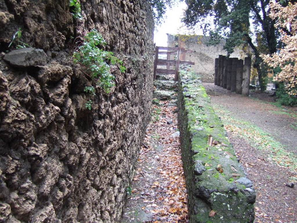 Unnamed access onto Triangular Forum. Looking north along side wall of VIII.2.39. December 2005.
