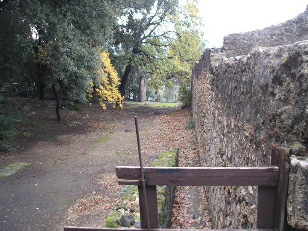 Unnamed access onto Triangular Forum. Looking south along side wall of VIII.2.39. December 2004. 
