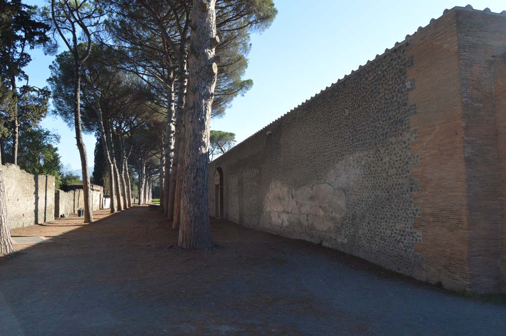 Via di Castricio, south side, Pompeii. October 2017. Looking east along north wall of the Palestra, on right.
Foto Taylor Lauritsen, ERC Grant 681269 DCOR.
