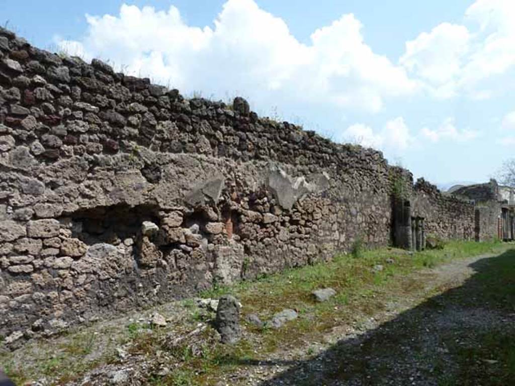 Via Nola, south side, May 2010. Looking south along east wall of IX.9 in an unnamed vicolo.