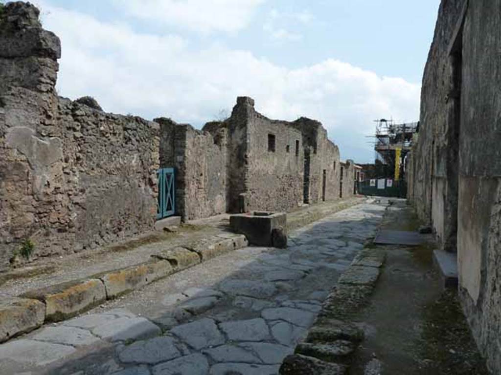 Vicolo dei Vettii, east side. May 2010. Looking south from VI.15.8.