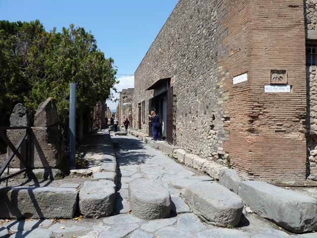 Vicolo delle Terme. May 2010. Looking north between VII.6 and VII.5.