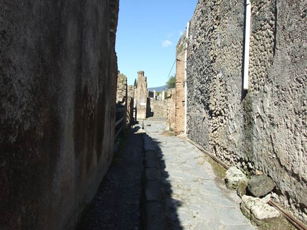 Vicolo delle Terme between VII.6 and VII.5. March 2009. Looking north from VII.6.18 towards junction with Via delle Terme.  
