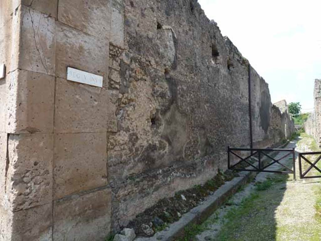 Vicolo di Cecilio Giocondo, west side, May 2010. Looking north from junction with Via di Nola along V.1.