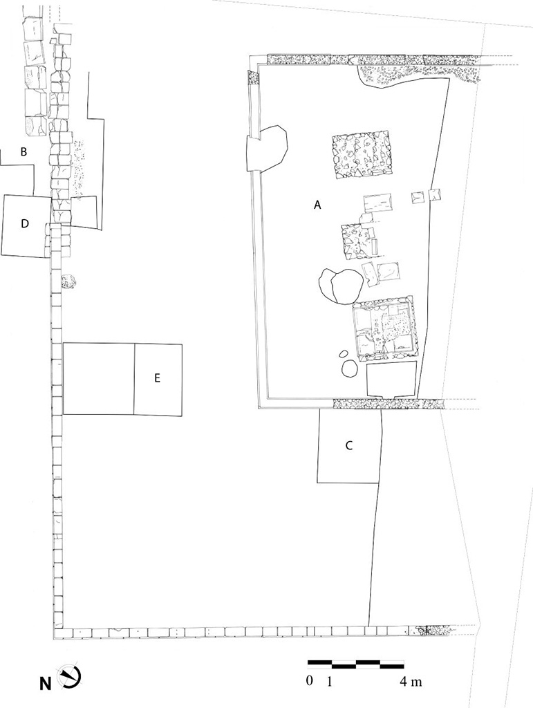 Santuario extraurbano del Fondo Iozzino. September 2018 plan of sanctuary.
Photograph © Parco Archeologico di Pompei.
