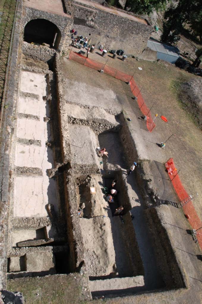 Sanctuary of Minerva Italica adjacent to the west side of Pompeii. 2014. Tanks in the area at the rear of the house.
System of communicating tanks-cisterns for the purge of meteoric waters coming from the Vicolo del Farmacista.

Santuario di Minerva Italica adiacente al lato ovest di Pompei. 2014. Vasche nell’area sterna della casa.
Sistema di vasche-cisterne comunicanti per l’espurgo delle acque meteoriche provenienti da Vicolo del Farmacista.

Photograph © Parco Archeologico di Pompei.

See Grimaldi M., 2014. Pompei Vol. II: La casa di Marco Fabio Rufo. Napoli: Valtrend, p. 38, fig. 40.
