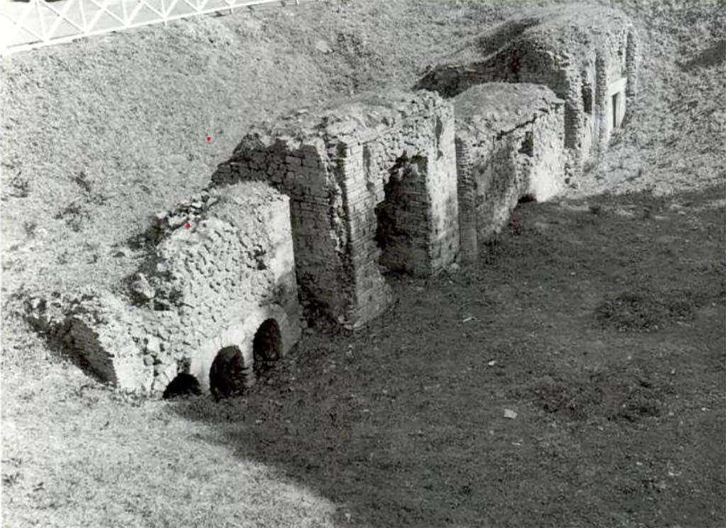 FP3 Pompeii left, FP4, FP5 and FP6 before reburial. Old undated photo. Two tombs were found in 1886 and a further four in the following year.