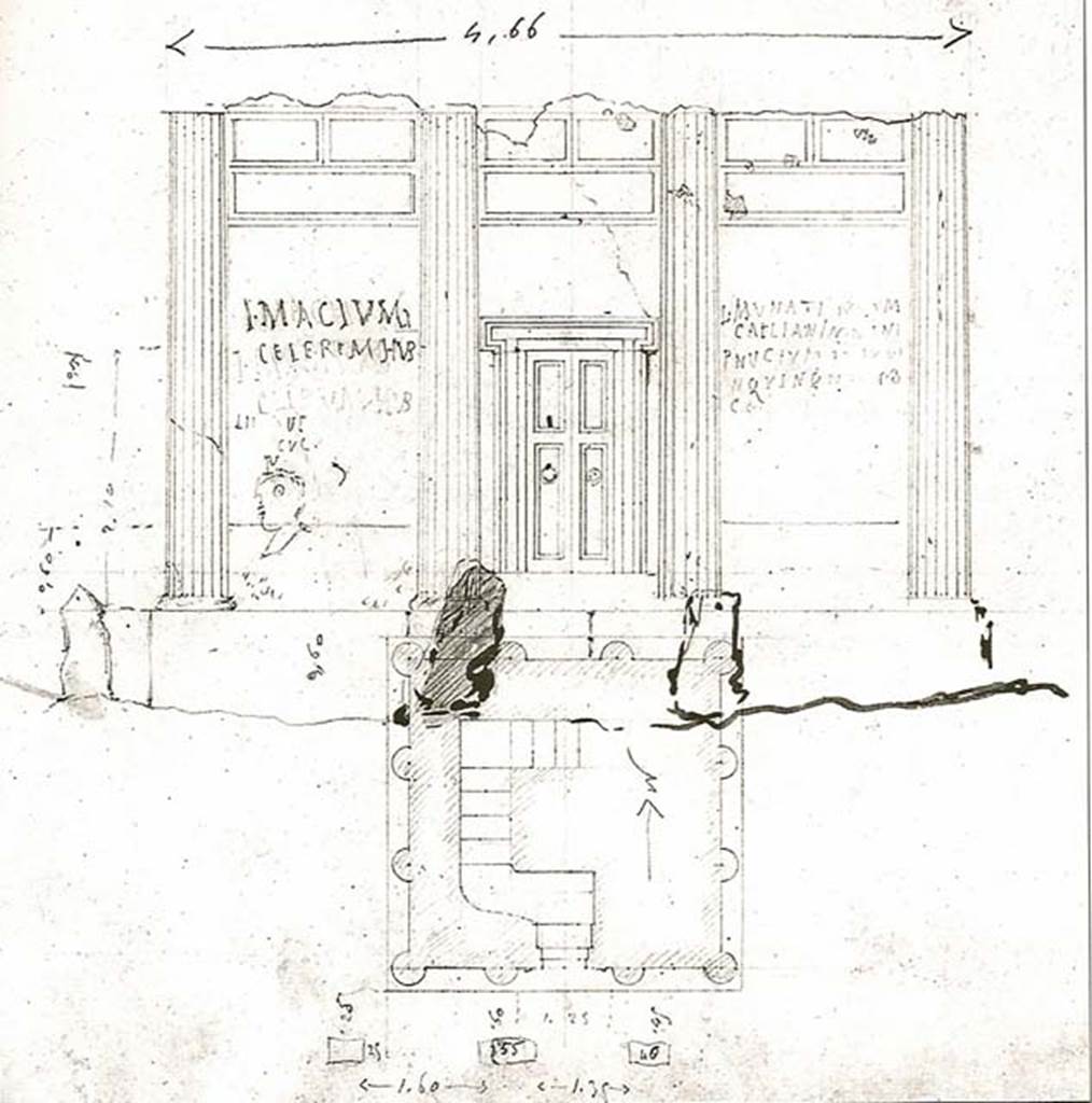 FP6 Pompeii. 19th century drawing of tomb showing inscriptions painted on tomb.