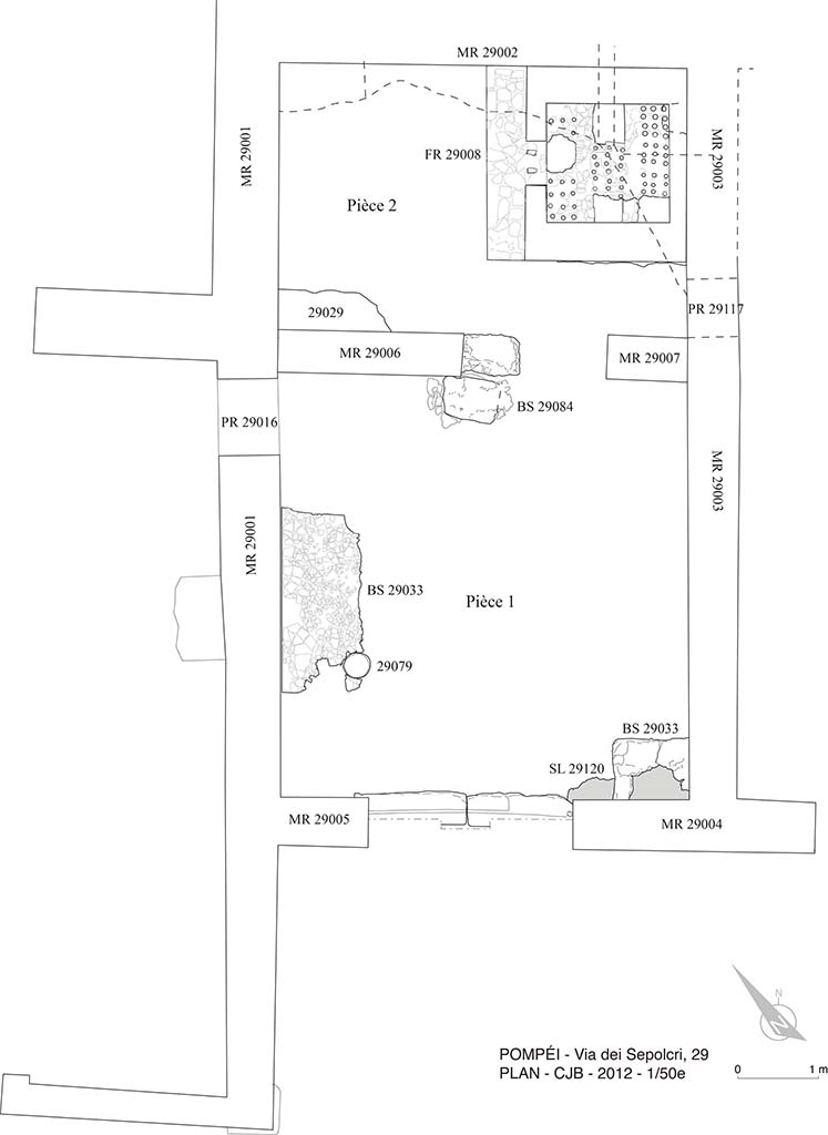 HGE29 Pompeii. 2012. Plan by G. Chapelin, J.-A. Delorme, B. Lemaire.
Photo courtesy of Latitia Cavassa, Bastien Lemaire, Guilhem Chapelin, Aline Lacombe, John-Marc Piffeteau and Giuseppina Stelo.
Photo  Centre Jean Brard. For full report, see links above or below.
