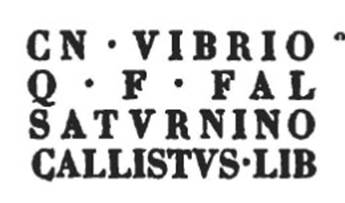 From PAH I, addendum, p.133  
Relazione delle antichit, che si vanno ritrovando nella masseria del sig. D. Giovanni Milano parsonaro, che si era principiata al di 14 Febbraro 1771. 
N.98. A di 12 gennaio 1775. Si e trovata in una tavola di marmo larga pal. 2 on. 4  per pal. 1 on. 11 la seguente iscrizione:

Report of the antiquities, which are being found in the farm of Sig. D. Giovanni Milano parsonaro, which had begun on 14 February 1771. 
N.98. On 12 January 1775 was found a wide marble tablet, pal. 2 on. 4-1/2 by pal. 1 on. 11, with the following inscription:
According to Epigraphik-Datenbank Clauss/Slaby (See www.manfredclauss.de) this reads

Cn(aeo) Vibrio
Q(uinti) f(ilio) Fal(erna)
Saturnino
Callistus lib(ertus)      [CIL X 1033]

From PAH I addendum, p.160 - 
14 Gennaio 1775  Altro sepolcro di Cn. Vibrio Saturnino; no. 98 pianta di La Vega.
28 Gennaio 1775  Il medesimo contiene un triclinio.

January 14, 1775  Another tomb of Cn. Vibrio Saturnino; №. 98 on plan of La Vega.
January 28, 1775 - The same contains a triclinium.

See Fiorelli G., 1860. Pompeianarum antiquitatum historia, Vol. 1: 1748 - 1818, Naples, addendum p. 133 and p. 160.
