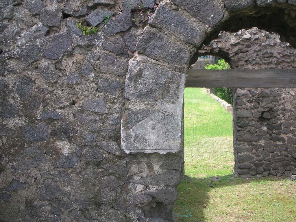 Tower X, Pompeii. May 2010. Looking west towards south end of doorway on first floor wall-walk. Photo courtesy of Ivo van der Graaff.