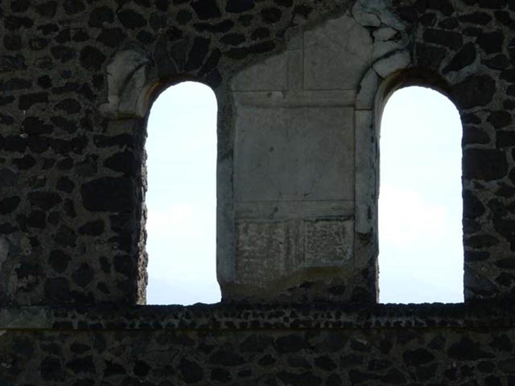 Tower X, Pompeii. May 2015. Looking south, with detail of upper windows on north side.  Photo courtesy of Buzz Ferebee. 
