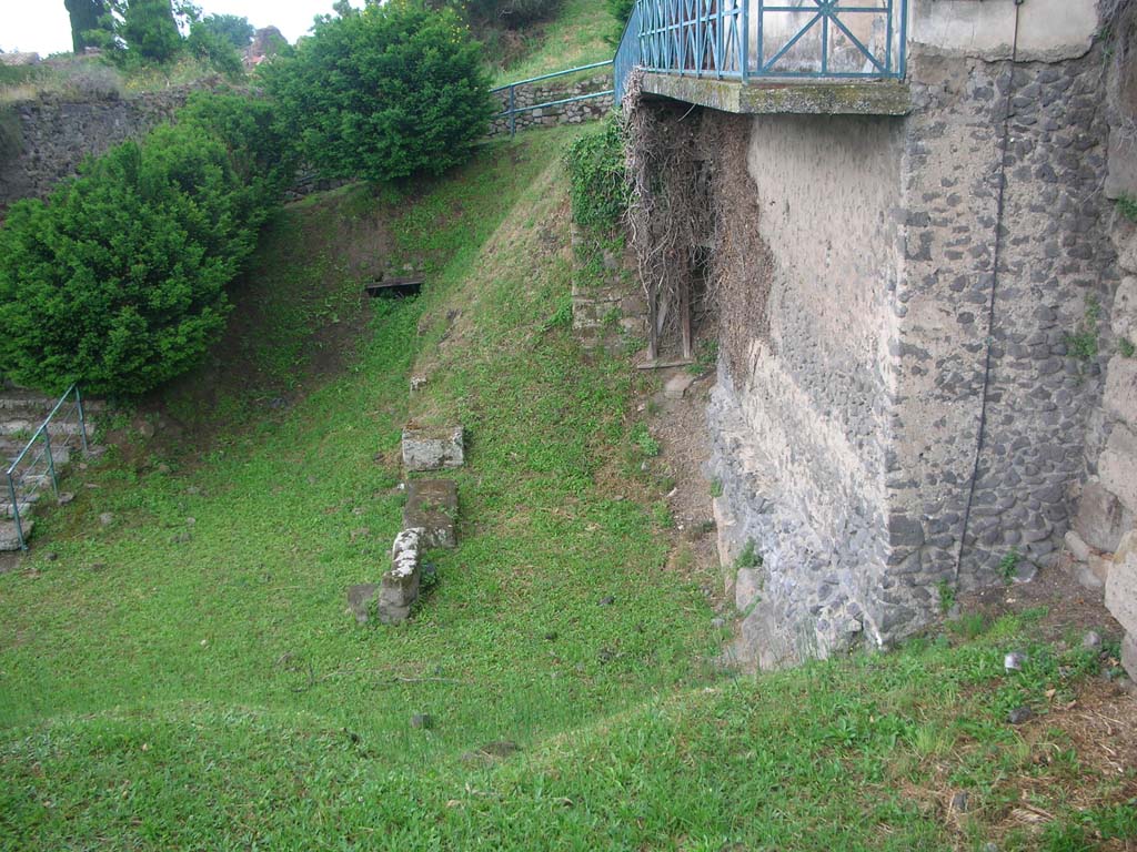 Tower XI, Pompeii. May 2010. 
Looking west across base of Tower at north end of Via di Mercurio. Photo courtesy of Ivo van der Graaff
