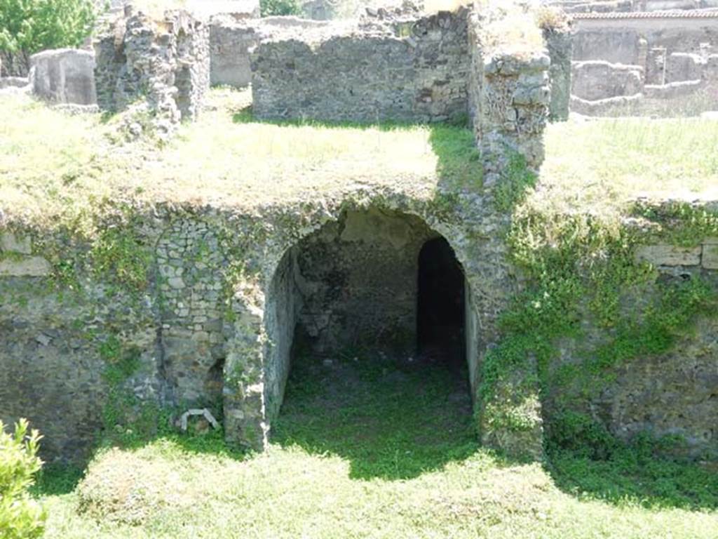 Tower XII, Pompeii. May 2015. 
Looking south from walk around walls towards room in lower and middle floor of Tower XII. Photo courtesy of Buzz Ferebee.

