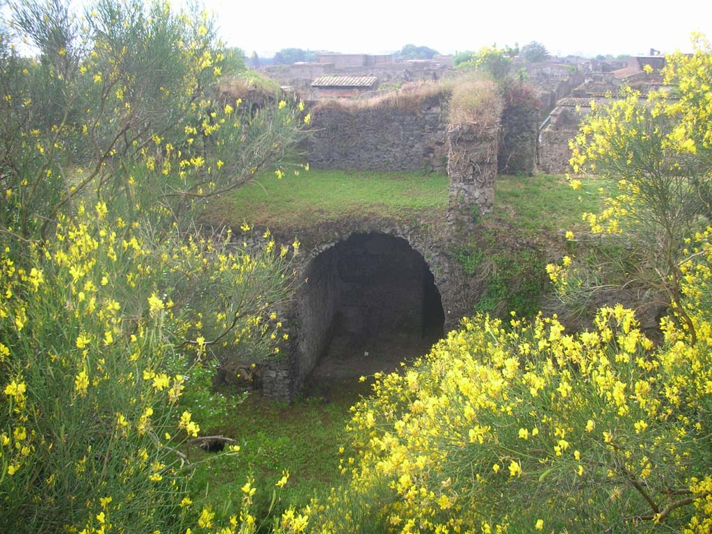 Tower XII, Pompeii. May 2010. 
Looking south towards base of Tower built into north side of city wall. Photo courtesy of Ivo van der Graaff.
