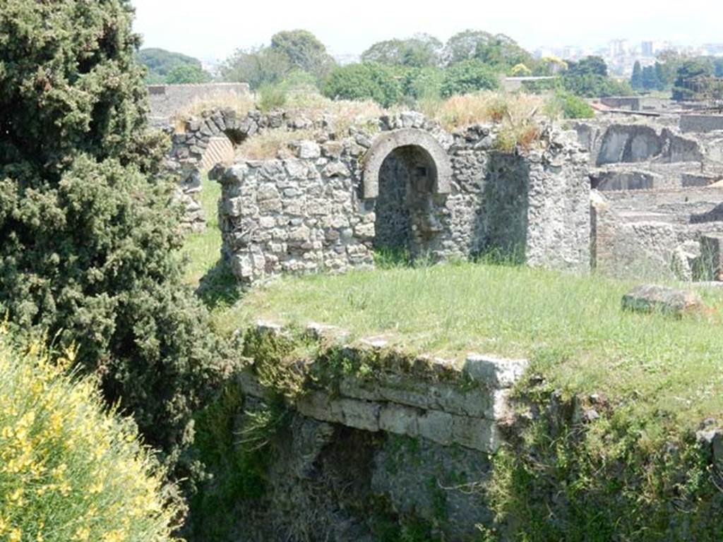 Tower XII, Pompeii. May 2015. 
Looking south-east from walk along walls towards west side of Tower XII, with doorway from wall-walk. Photo courtesy of Buzz Ferebee.

