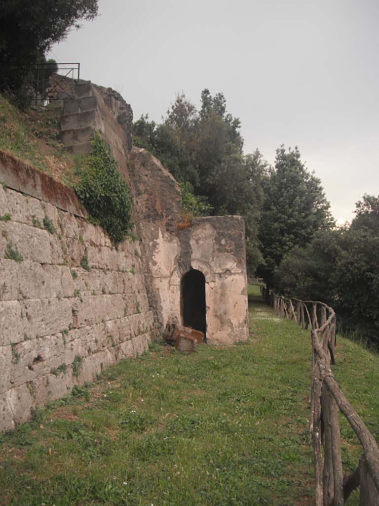 Tower VI, Pompeii. May 2011. 
Looking north along City Walls towards south side of Tower. Photo courtesy of Ivo van der Graaff.
