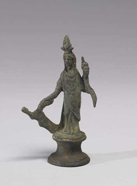 Boscoreale, Villa rustica in fondo DAcunzo. Room 12, lararium. 
Bronze statuette of Alexander Helios, rear view.
Photo courtesy of The Walters Art Museum, Baltimore. Inventory number 54.2290.
http://thewalters.org/
Creative Commons Attribution-ShareAlike 3.0 Unported Licence
