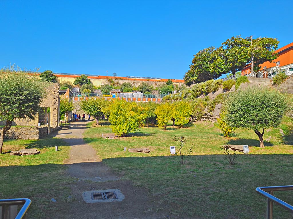 Oplontis Villa of Poppea, October 2023. 
Looking west along pathway in north garden, across the front of the villa. Photo courtesy of Giuseppe Ciaramella. 
