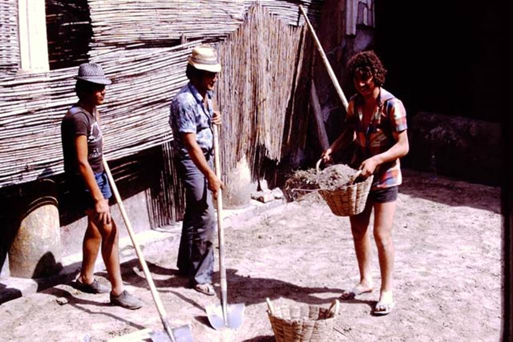 Oplontis, 1975. Area 20, clearing the earth ready for excavating the soil. Looking towards the south-east corner. Photo by Stanley A. Jashemski.   
Source: The Wilhelmina and Stanley A. Jashemski archive in the University of Maryland Library, Special Collections (See collection page) and made available under the Creative Commons Attribution-Non Commercial License v.4. See Licence and use details. J75f0055
