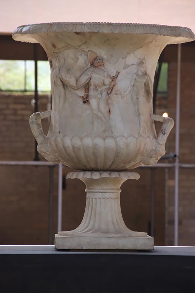 Villa of Poppaea, Oplontis, October 2023. 
Room 21, detail of large marble vase. Photo courtesy of Klaus Heese. 
