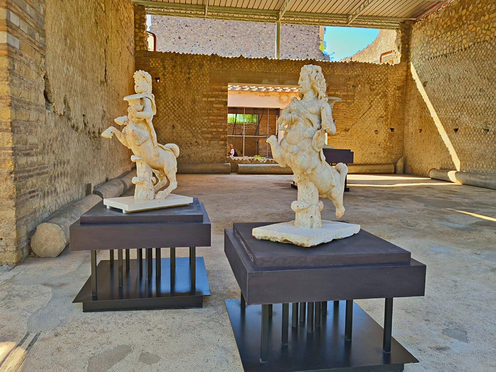 Oplontis Villa of Poppea, October 2023. 
Room 21, looking towards the south wall from the east side. Photo courtesy of Giuseppe Ciaramella. 
