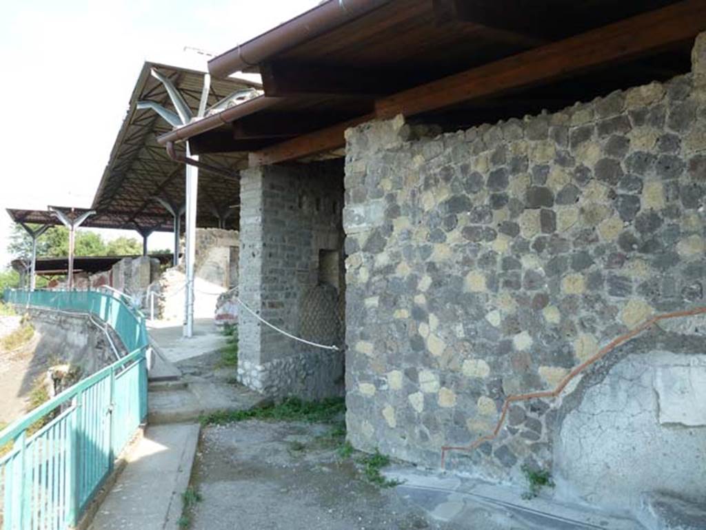 Stabiae, Secondo Complesso, September 2015. Room 35 of Villa Arianna, on right of photo. 
Looking east towards the Secondo Complesso, Villa B. 

